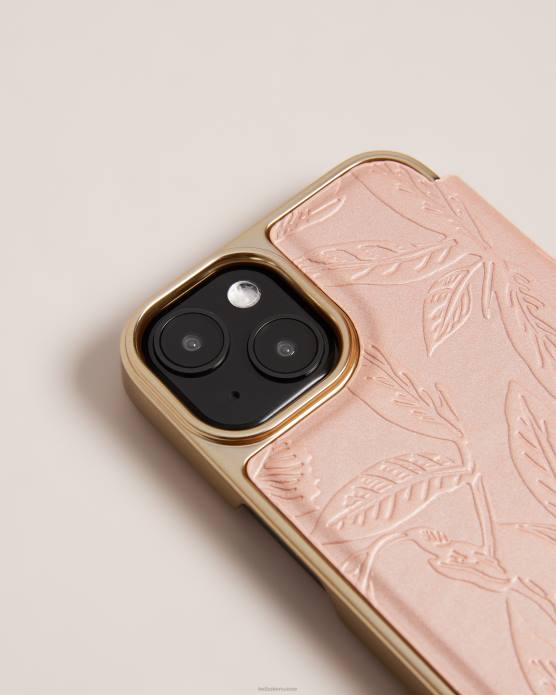 Ted Baker collection 60VD2103 articles ménagers coque miroir iphone 13 et 14 feuilles en relief abalin rose