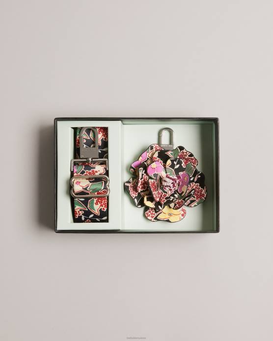 Ted Baker femmes 60VD949 cadeaux Ensemble sangle en sangle imprimée et porte-clés eemmaay noir