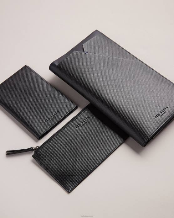 Ted Baker Hommes 60VD2018 cadeaux portefeuille de voyage en cuir texturé Gurney noir