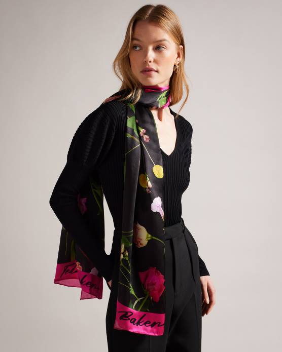 Ted Baker femmes 60VD1102 accessoires écharpe en soie à fleurs amiie noir