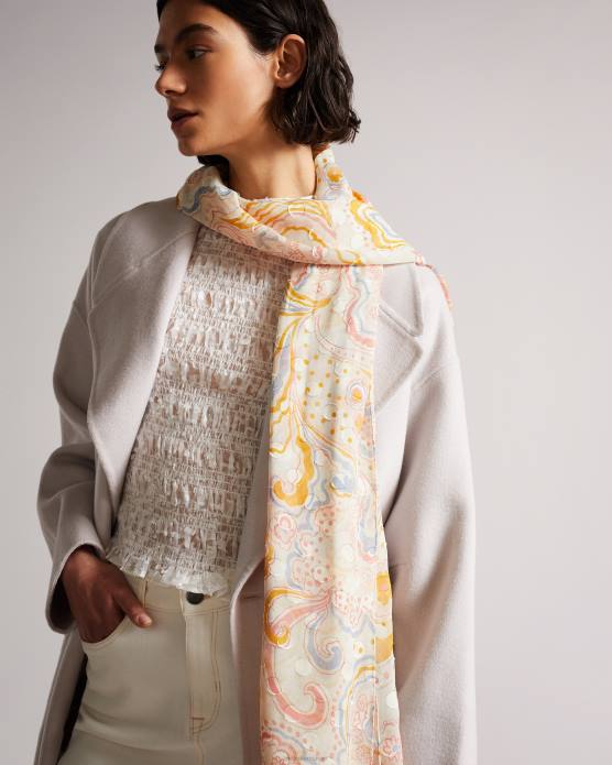 Ted Baker femmes 60VD1188 accessoires Écharpe pondree en soie mélangée à motif cachemire Ivoire