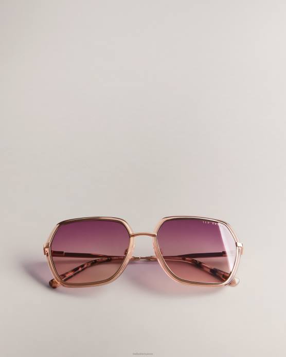 Ted Baker femmes 60VD1155 accessoires Civet - Lunettes de soleil oversize à monture hexagonale couleur or rose