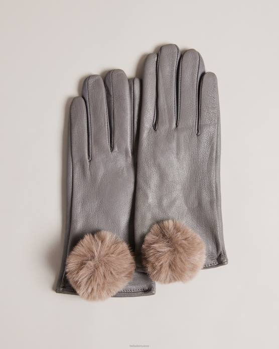 Ted Baker femmes 60VD1168 accessoires gants en cuir à pompons Nacy gris