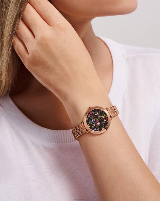 Ted Baker femmes 60VD1025 accessoires Montre-bracelet en acier inoxydable à cadran floral Isidora couleur or rose