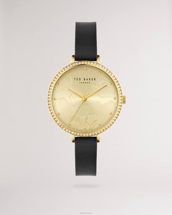 Ted Baker femmes 60VD1037 accessoires montre ornée de cristaux Chessa avec bracelet en cuir végétalien noir