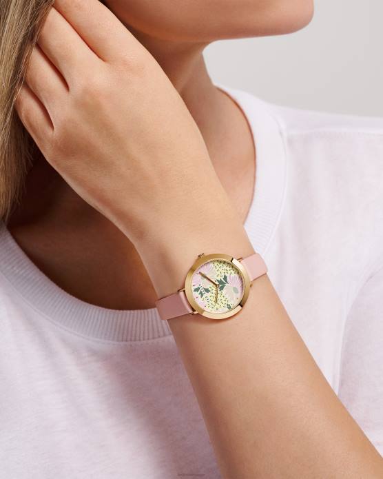 Ted Baker femmes 60VD1152 accessoires montre lesedi avec cadran imprimé marguerites et bracelet en cuir rose