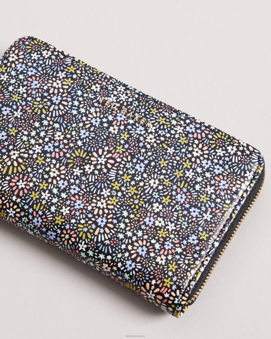 Ted Baker femmes 60VD1186 accessoires sac à main zippé mi-long à micro fleurs rétro Flood noir