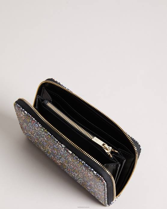 Ted Baker femmes 60VD1186 accessoires sac à main zippé mi-long à micro fleurs rétro Flood noir