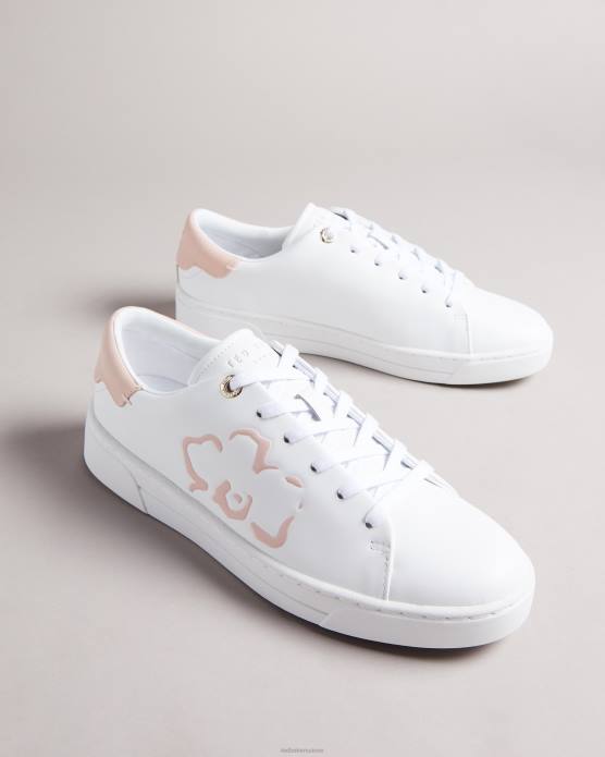 Ted Baker femmes 60VD906 chaussures baskets à semelle cupsole avec placement de fleurs de magnolia tarliah blanc-rose