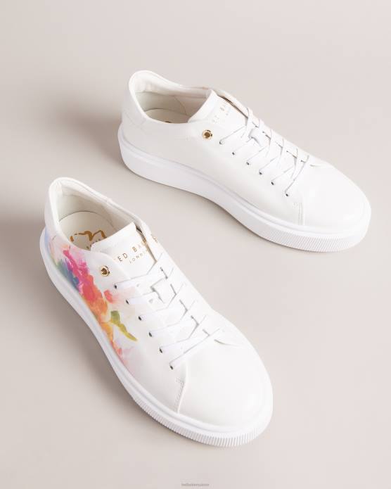 Ted Baker femmes 60VD913 chaussures Tennia - Baskets plateforme à imprimé artistique blanc-orange