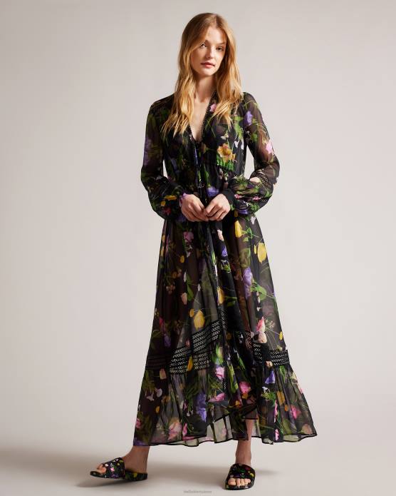 Ted Baker femmes 60VD905 chaussures azzi - claquettes en satin à imprimé fleuri noir