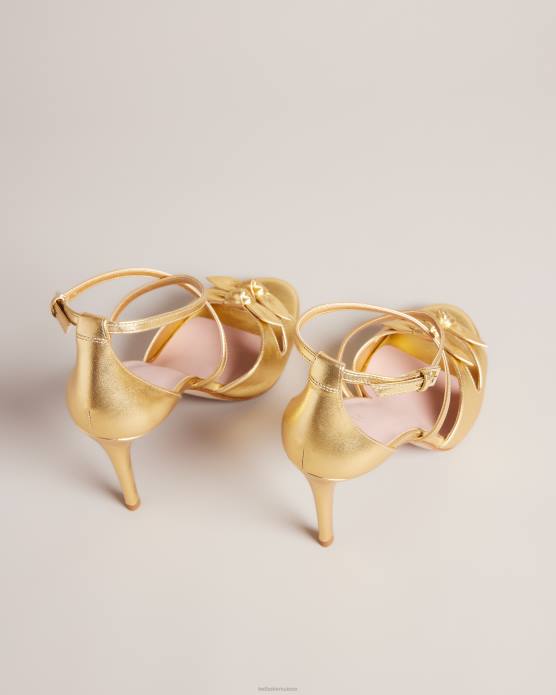 Ted Baker femmes 60VD914 chaussures bicci - sandales à talons en cuir avec nœud or