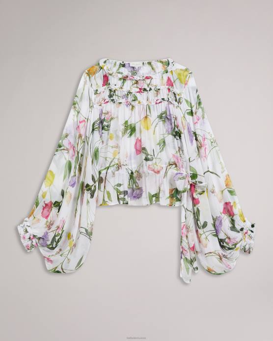 Ted Baker femmes 60VD223 vêtements chemisier imprimé hewette avec lien fonctionnel à la taille blanc