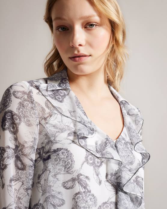 Ted Baker femmes 60VD425 vêtements Anniye - Blouse à volants avec bordure boule en métal blanc