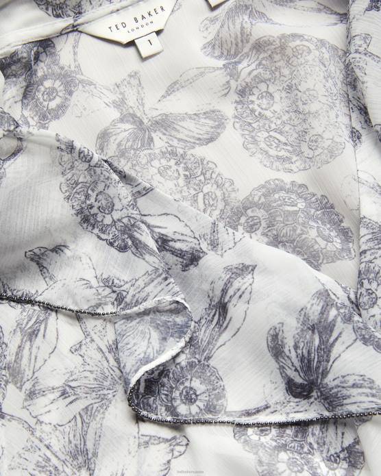 Ted Baker femmes 60VD425 vêtements Anniye - Blouse à volants avec bordure boule en métal blanc