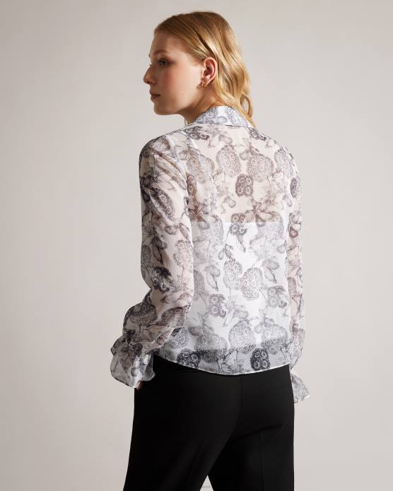 Ted Baker femmes 60VD425 vêtements Anniye - Blouse à volants avec bordure boule en métal blanc
