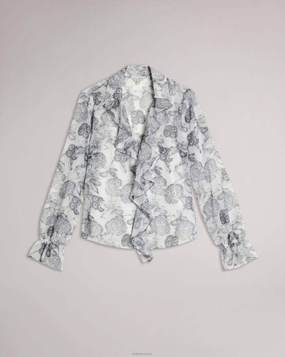 Ted Baker femmes 60VD425 vêtements Anniye - Blouse à volants avec bordure boule en métal blanc