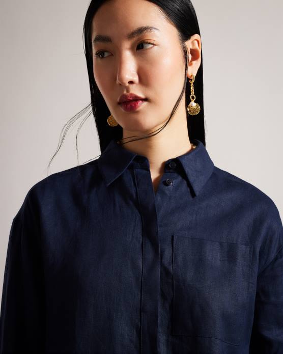 Ted Baker femmes 60VD476 vêtements chemise longue en lin dorahh marine