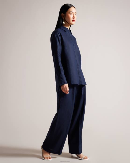 Ted Baker femmes 60VD476 vêtements chemise longue en lin dorahh marine