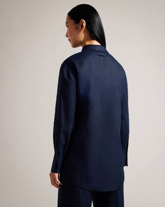 Ted Baker femmes 60VD476 vêtements chemise longue en lin dorahh marine