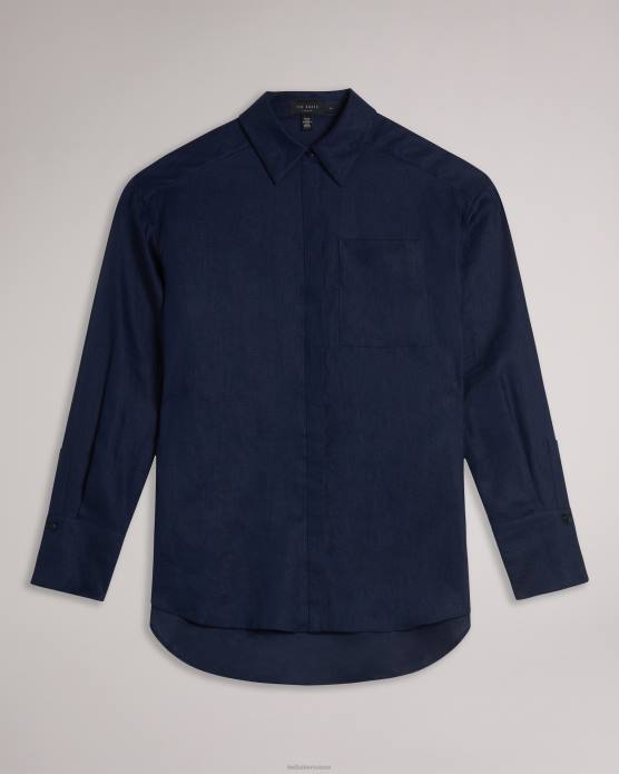 Ted Baker femmes 60VD476 vêtements chemise longue en lin dorahh marine