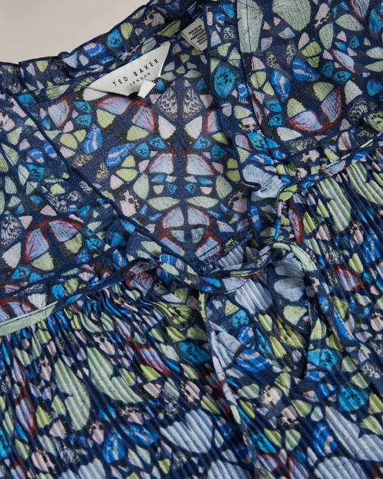 Ted Baker femmes 60VD75 vêtements Blouse fluide Florrei avec volants et lien au cou bleu moyen