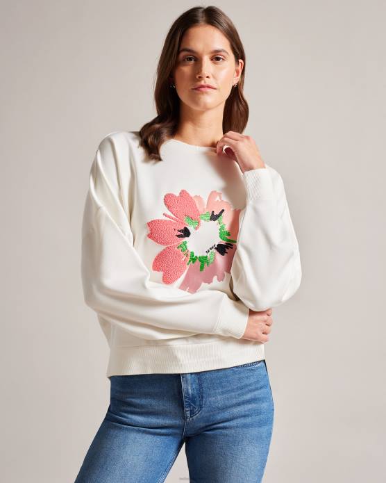 Ted Baker femmes 60VD265 vêtements pull graphique à fleurs texturé Marene blanc