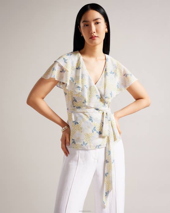 Ted Baker femmes 60VD385 vêtements gemmiaa - top cache-cœur à manches volantées bleu ciel