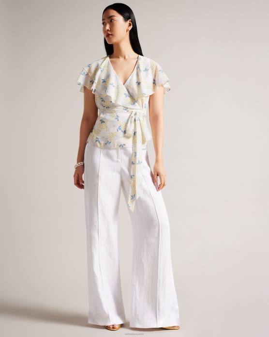 Ted Baker femmes 60VD385 vêtements gemmiaa - top cache-cœur à manches volantées bleu ciel