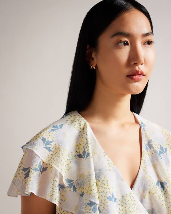 Ted Baker femmes 60VD385 vêtements gemmiaa - top cache-cœur à manches volantées bleu ciel