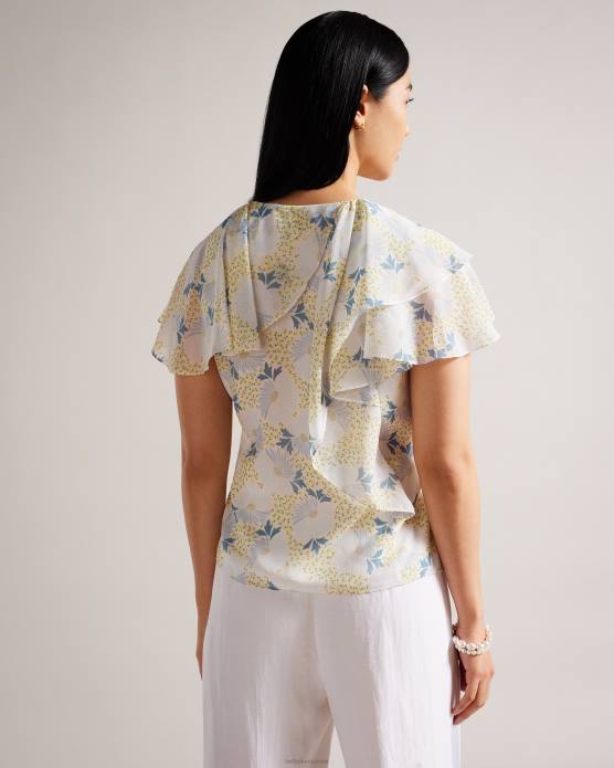 Ted Baker femmes 60VD385 vêtements gemmiaa - top cache-cœur à manches volantées bleu ciel