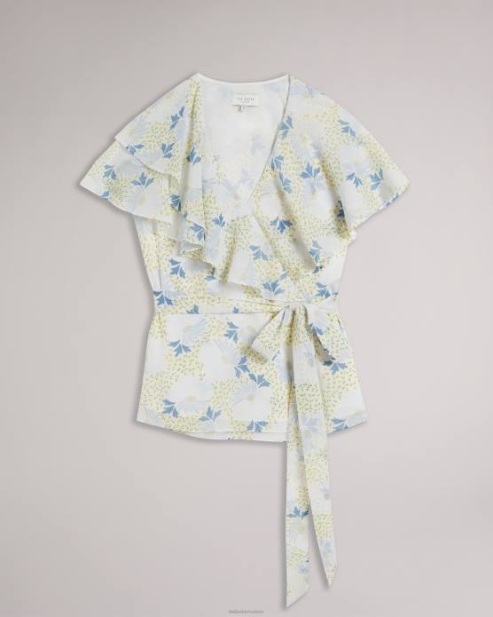 Ted Baker femmes 60VD385 vêtements gemmiaa - top cache-cœur à manches volantées bleu ciel