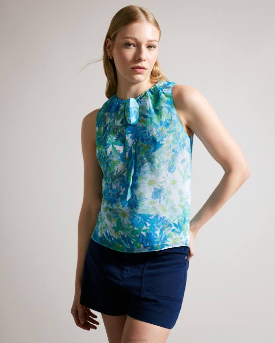 Ted Baker femmes 60VD430 vêtements Chalote - Top fleuri sans manches avec lien à nouer blanc