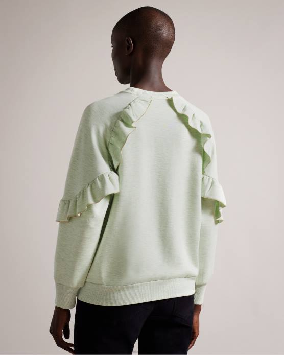 Ted Baker femmes 60VD90 vêtements Yazme - Sweat-shirt à volants avec bordure en chaîne vert clair