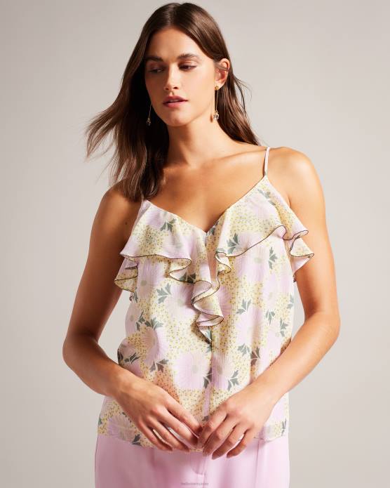 Ted Baker femmes 60VD155 vêtements camisole à col en V et marguerite à volants Shaunia jaune clair