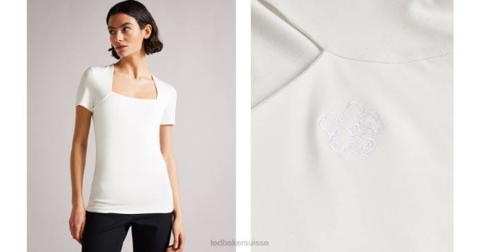 Ted Baker femmes 60VD343 vêtements gerbela - haut à manches courtes et encolure carrée blanc
