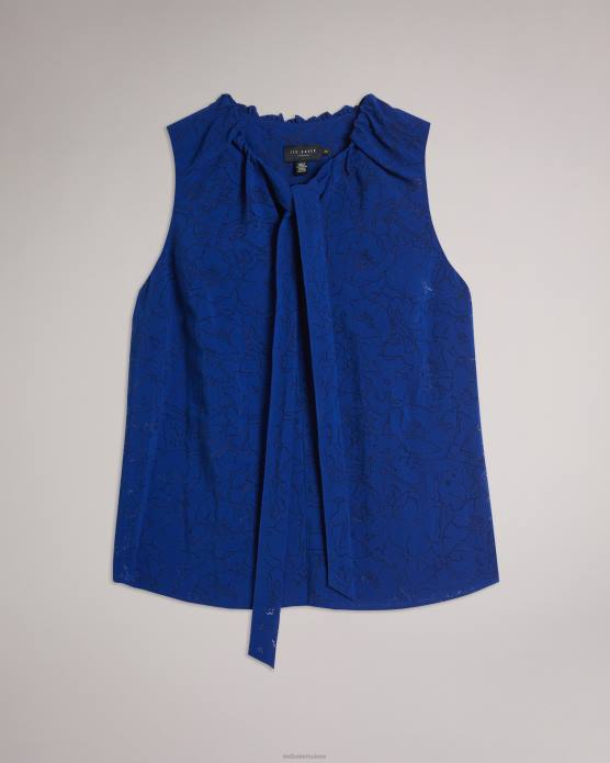 Ted Baker femmes 60VD440 vêtements Adelaai Devore - Top fleuri avec lien à nouer au cou bleu brillant