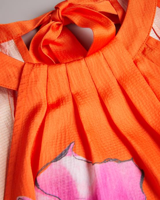 Ted Baker femmes 60VD5 vêtements milenaa - haut dos nu plissé à fleurs Orange vif