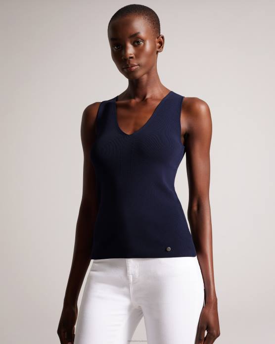 Ted Baker femmes 60VD179 vêtements Josiiy - Haut en maille coupe slim à col en V bleu foncé