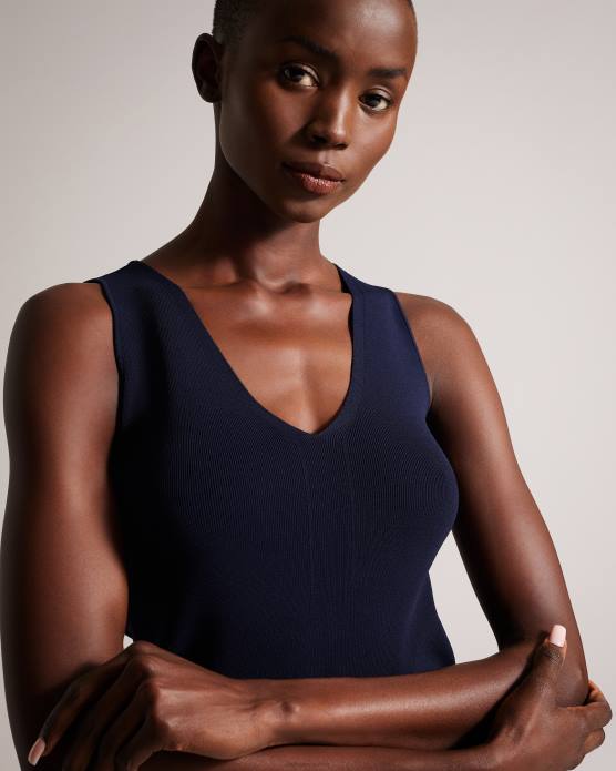 Ted Baker femmes 60VD179 vêtements Josiiy - Haut en maille coupe slim à col en V bleu foncé