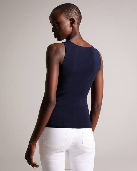 Ted Baker femmes 60VD179 vêtements Josiiy - Haut en maille coupe slim à col en V bleu foncé