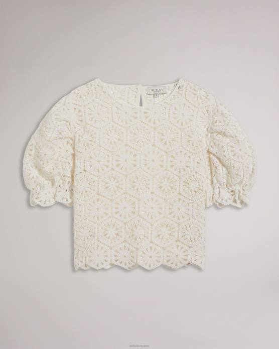 Ted Baker femmes 60VD234 vêtements Ambya - Haut à manches bouffantes en tricot au crochet blanc