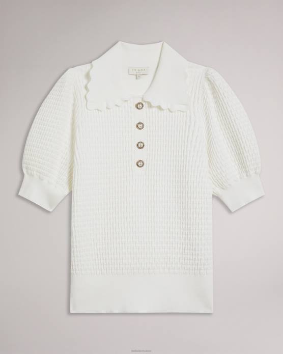 Ted Baker femmes 60VD338 vêtements haut en maille polo reannia avec boutons ornementés blanc
