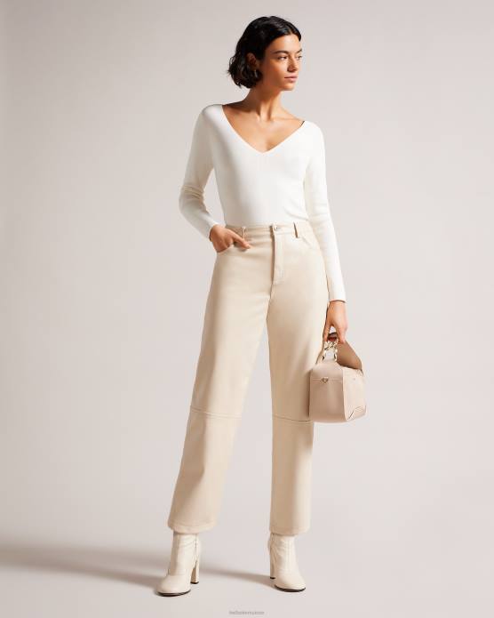 Ted Baker femmes 60VD355 vêtements Cileste - Haut en maille coupe slim à col en V Ivoire