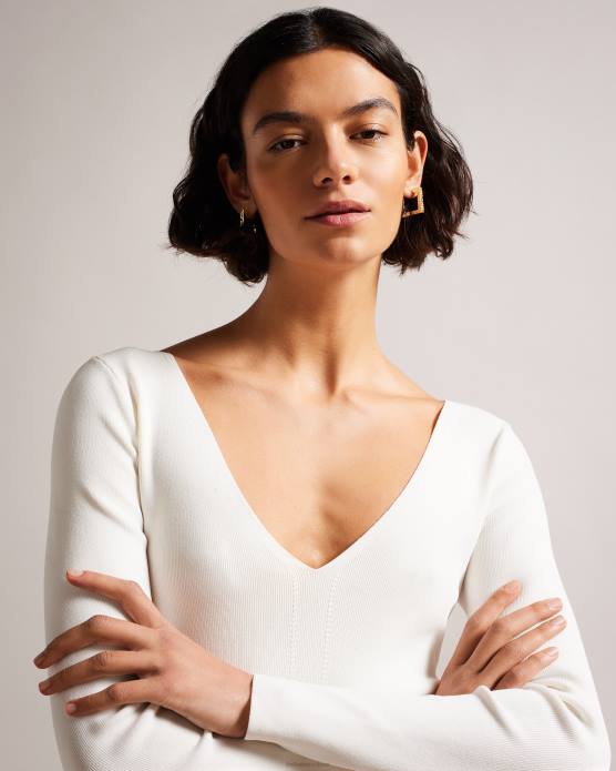 Ted Baker femmes 60VD355 vêtements Cileste - Haut en maille coupe slim à col en V Ivoire
