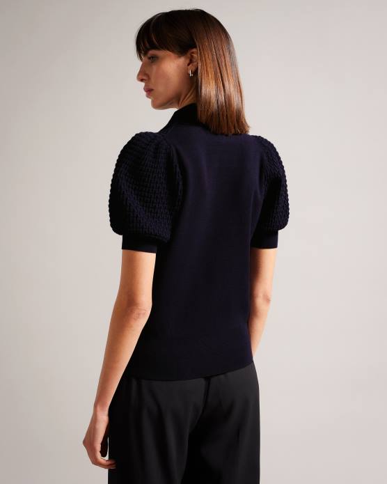 Ted Baker femmes 60VD367 vêtements haut en maille polo reannia avec boutons ornementés bleu foncé