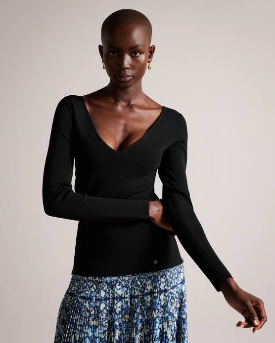 Ted Baker femmes 60VD381 vêtements Cileste - Haut en maille coupe slim à col en V noir