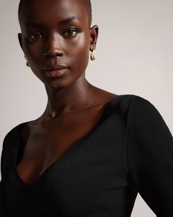 Ted Baker femmes 60VD381 vêtements Cileste - Haut en maille coupe slim à col en V noir