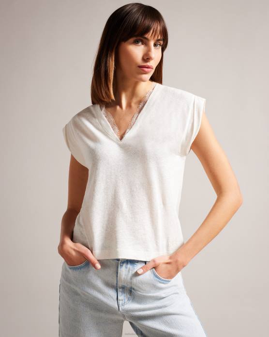 Ted Baker femmes 60VD138 vêtements débardeur effiy à col en V et décolleté en dentelle blanc
