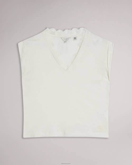 Ted Baker femmes 60VD138 vêtements débardeur effiy à col en V et décolleté en dentelle blanc